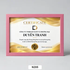 Khung bằng khen A4 viền N205 hồng, bản 2cm