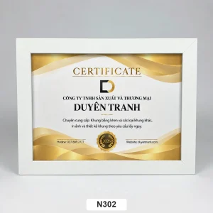 Khung bằng khen A4 viền N302 trắng, bản 3cm