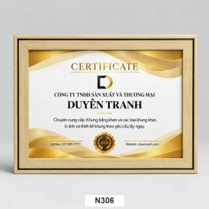 Khung bằng khen A4 viền N306 gỗ nhạt chỉ đen, bản 3cm