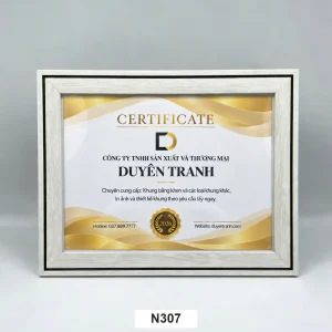 Khung bằng khen A4 viền N307 kem chỉ đen, bản 3cm