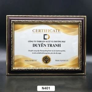 Khung bằng khen A4 viền N401 gỗ vàng, bản 4cm