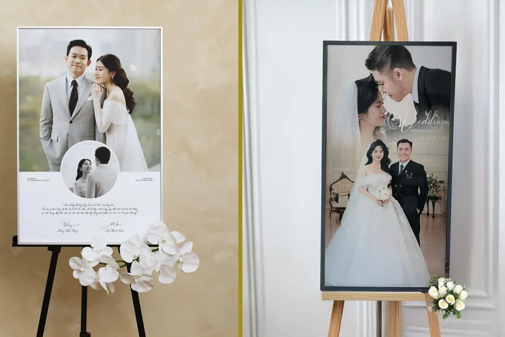 Ảnh cổng đám cưới tráng gương 60x90 bo viền bạc tại Duyên Tranh