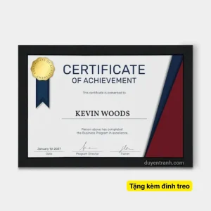 Giấy chứng nhận đóng khung đen N201 tặng kèm đinh treo
