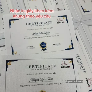 In giấy chứng nhận số lượng lớn