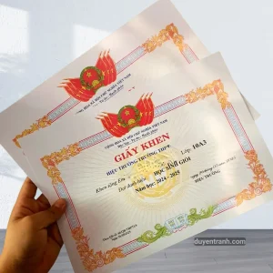 Giấy khen in theo yêu cầu của khách hàng