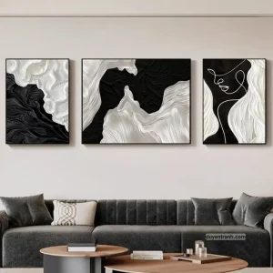 Bộ 3 Tranh Canvas Trừu Tượng Treo Tường - Khung Gỗ Thông, Kèm Đinh Treo