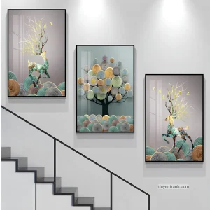 Bộ 3 tranh hươu tài lộc treo cầu thang