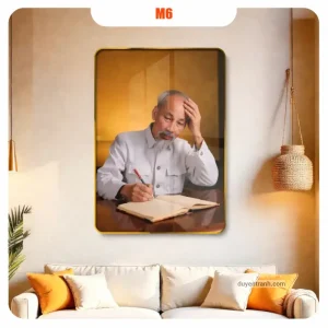 Tranh Bác Hồ làm việc tráng gương bo viền mẫu 6