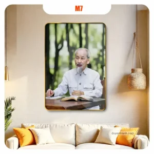 Tranh Bác Hồ làm việc tráng gương bo viền mẫu 7