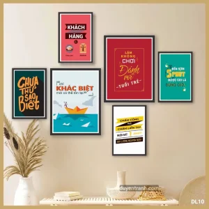 Bộ 6 tranh động lực Khách Hàng Là Chén Cơm Manh Áo - tranh slogan dán tường DL10 Duyên Tranh