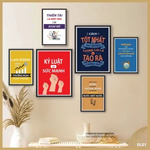 Bộ 6 tranh động lực dán tường Kỷ Luật Là Sức Mạnh - tranh formex trang trí văn phòng DL01 Duyên Tranh