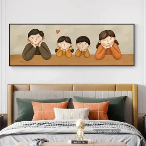 Tranh tráng gương gia đình chibi mẫu 1 bé gái 1 bé trai