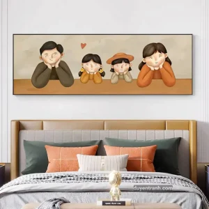 Tranh tráng gương gia đình chibi mẫu 2 bé gái