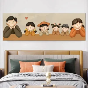 Tranh tráng gương gia đình chibi mẫu 3 bé gái 1 bé trai