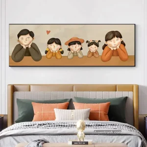 Tranh tráng gương gia đình chibi mẫu 3 bé gái