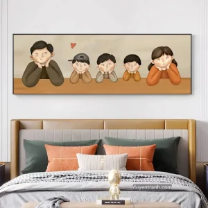 Tranh tráng gương gia đình chibi mẫu 3 bé trai