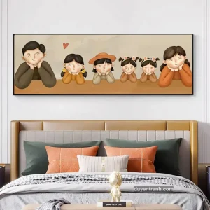 Tranh tráng gương gia đình chibi mẫu 4 bé gái