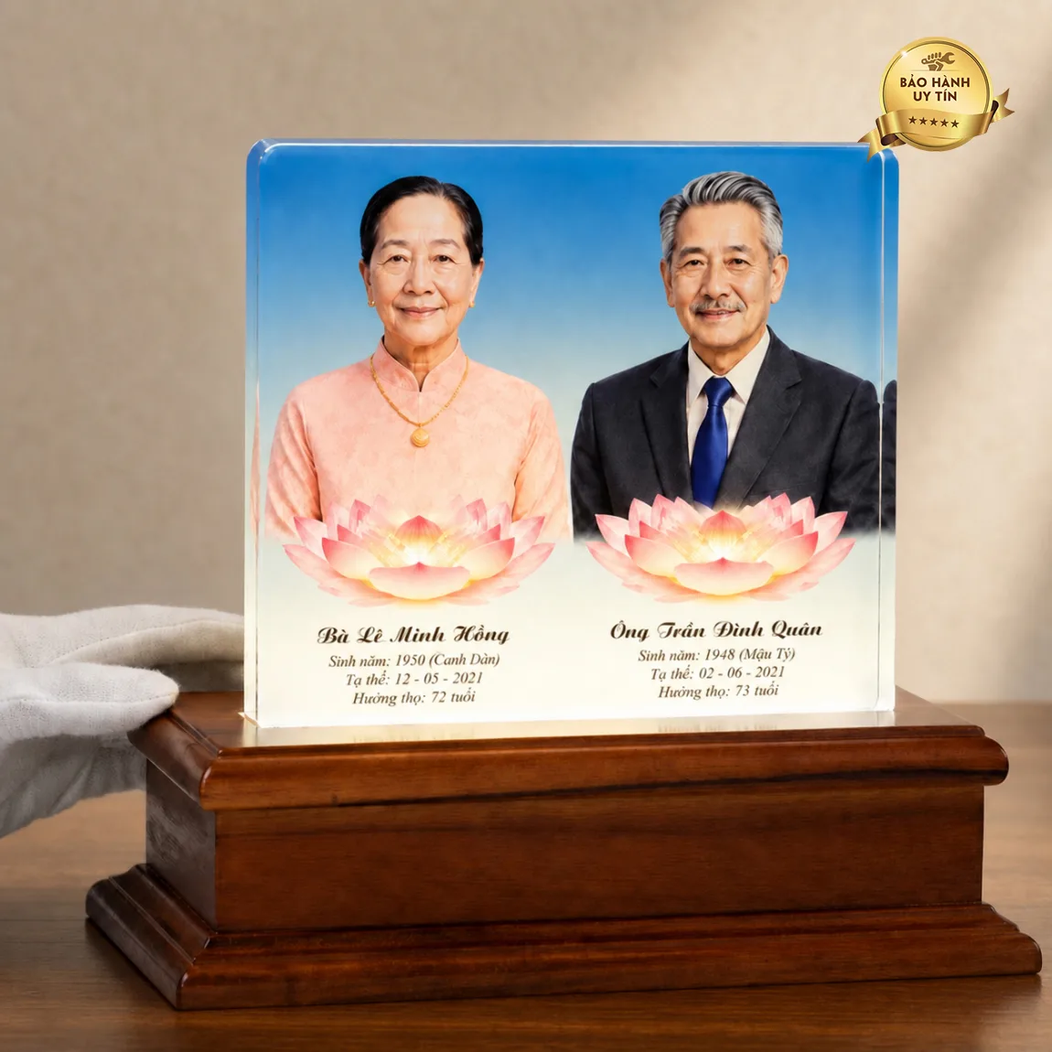 Ảnh thờ pha lê ghép đôi để bàn - mẫu 2