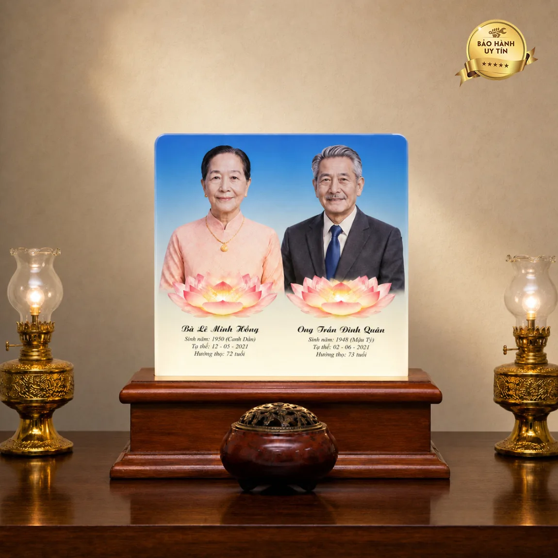 Ảnh thờ pha lê ghép đôi để bàn - mẫu 8