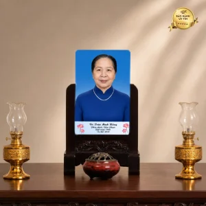Ảnh thờ pha lê khung gỗ chạm hoa văn - mẫu 4