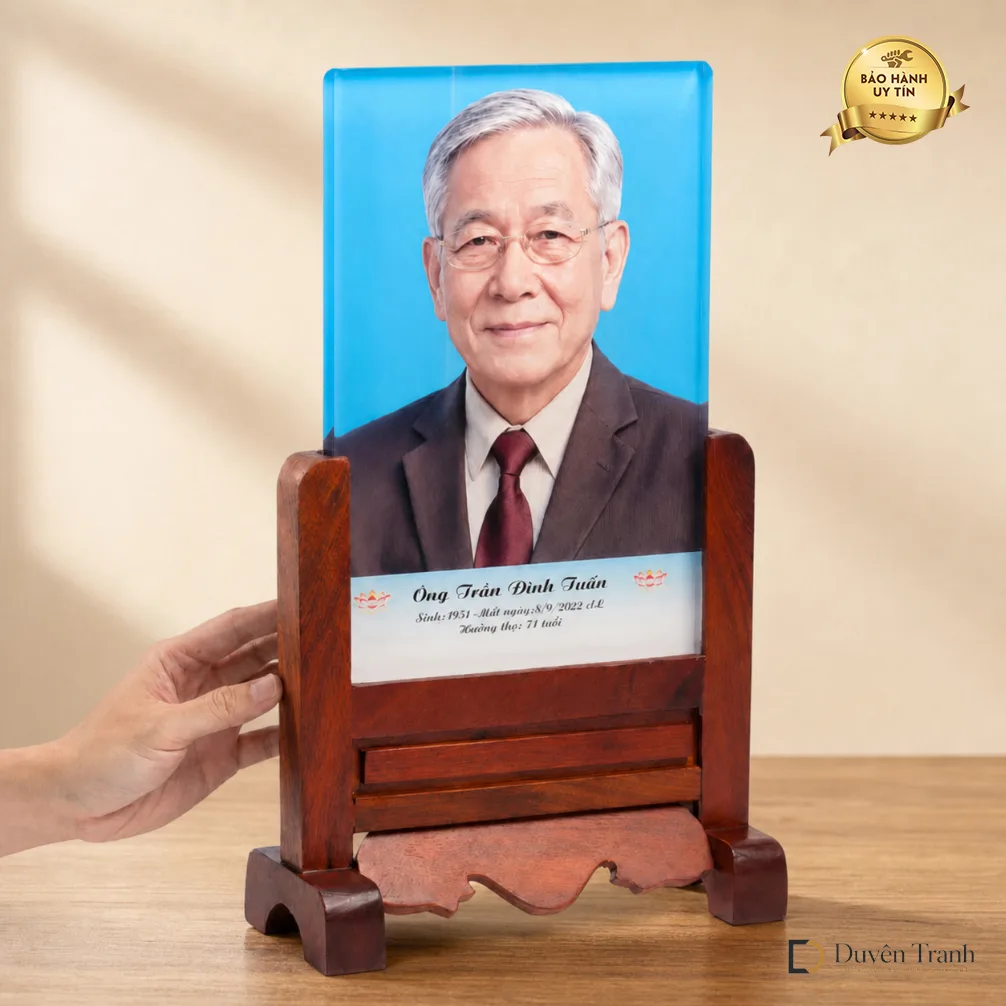 Ảnh thờ pha lê khung gỗ hương - mẫu 3