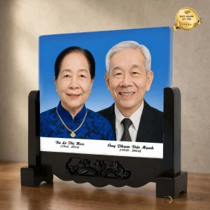 Ảnh thờ pha lê song thân khung gỗ chạm - mẫu 3