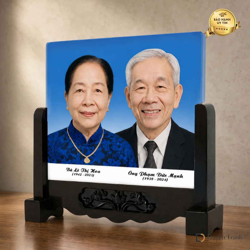 Ảnh thờ pha lê song thân khung gỗ chạm - mẫu 3