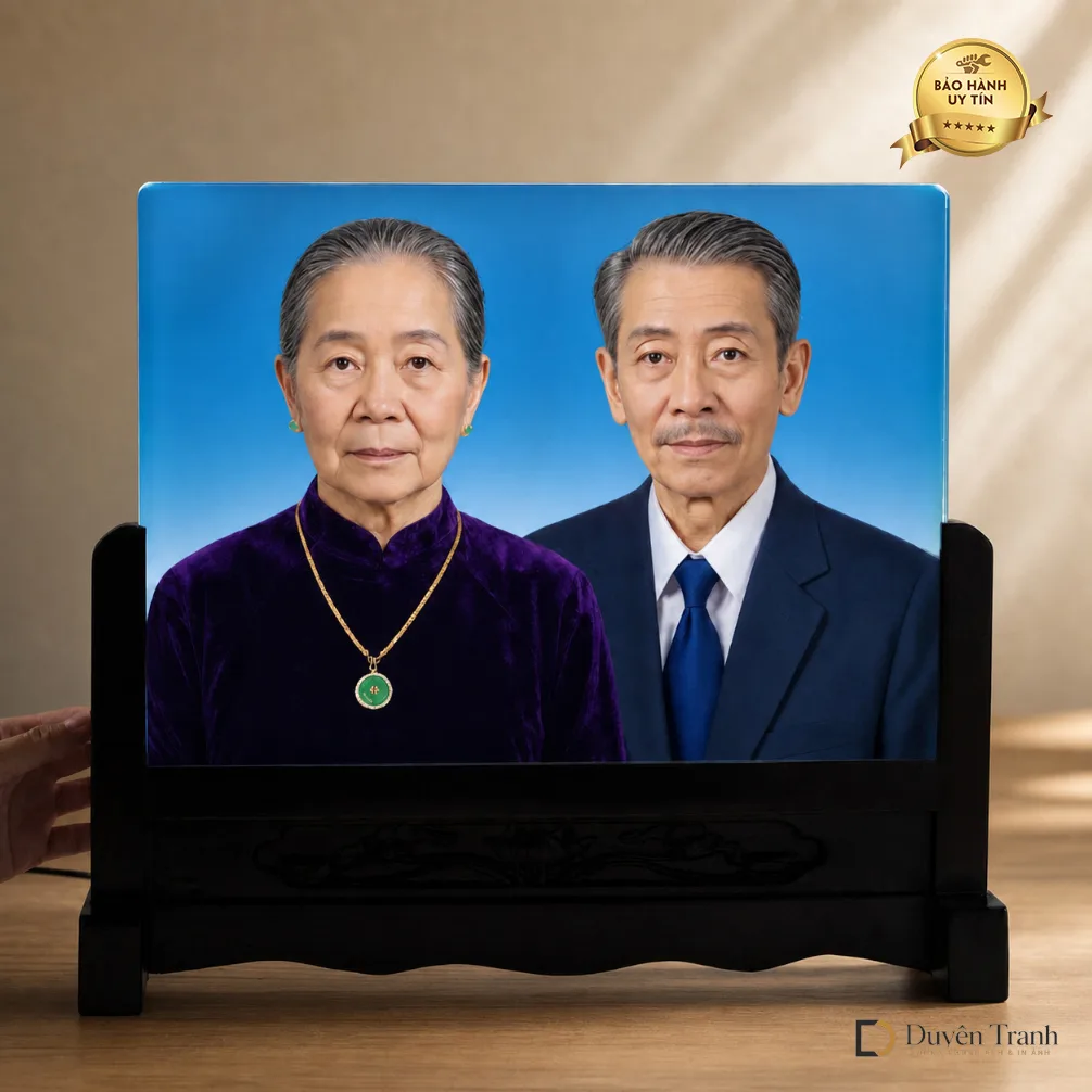 Ảnh thờ pha lê song thân khung gỗ chạm - mẫu 4