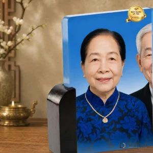 Ảnh thờ pha lê song thân khung gỗ chạm - mẫu 5