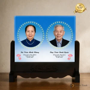 Ảnh thờ pha lê song thân khung gỗ chạm - mẫu 6