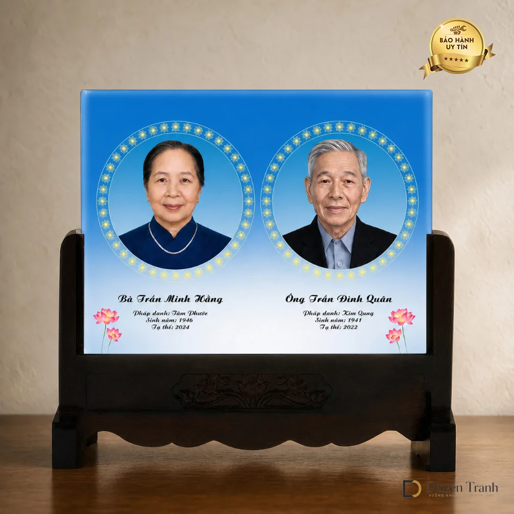 Ảnh thờ pha lê song thân khung gỗ chạm - mẫu 6