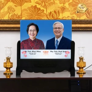 Ảnh thờ pha lê song thân khung gỗ chạm - mẫu 7