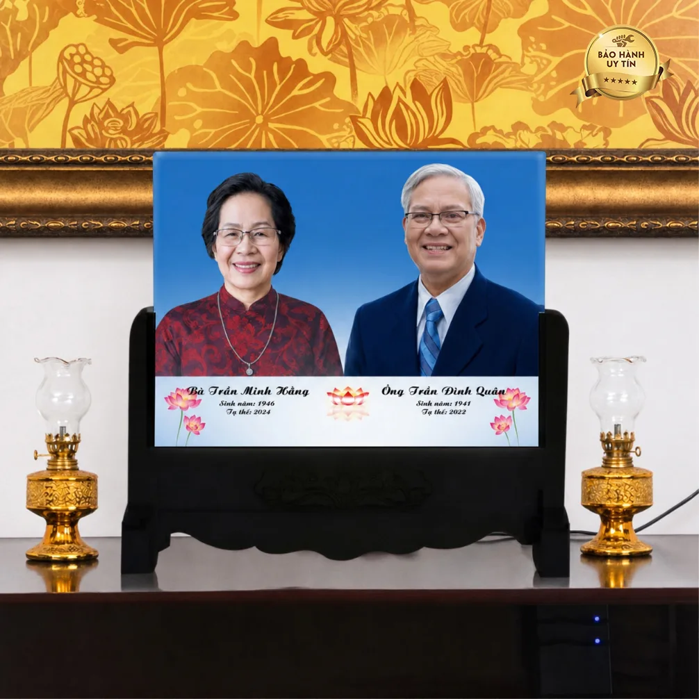 Ảnh thờ pha lê song thân khung gỗ chạm - mẫu 7