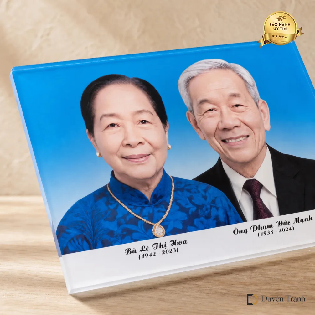 Ảnh thờ pha lê song thân khung gỗ chạm - mẫu 8