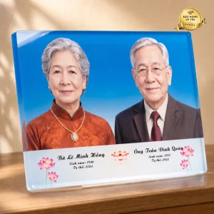 Ảnh thờ pha lê song thân khung gỗ hương