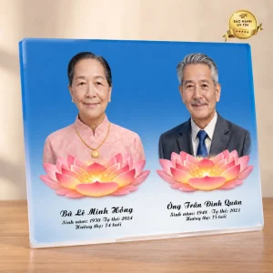 Ảnh thờ pha lê song thân khung gỗ hương - mẫu 2