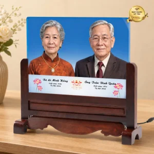 Ảnh thờ pha lê song thân khung gỗ hương - mẫu 3