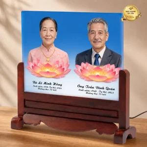 Ảnh thờ pha lê song thân khung gỗ hương - mẫu 4