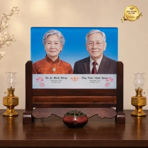 Ảnh thờ pha lê song thân khung gỗ hương - mẫu 5