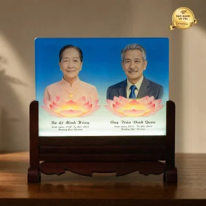 Ảnh thờ pha lê song thân khung gỗ hương - mẫu 6