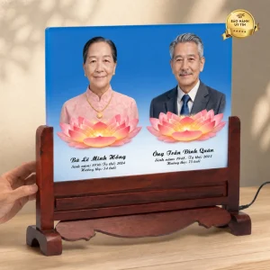 Ảnh thờ pha lê song thân khung gỗ hương - mẫu 8