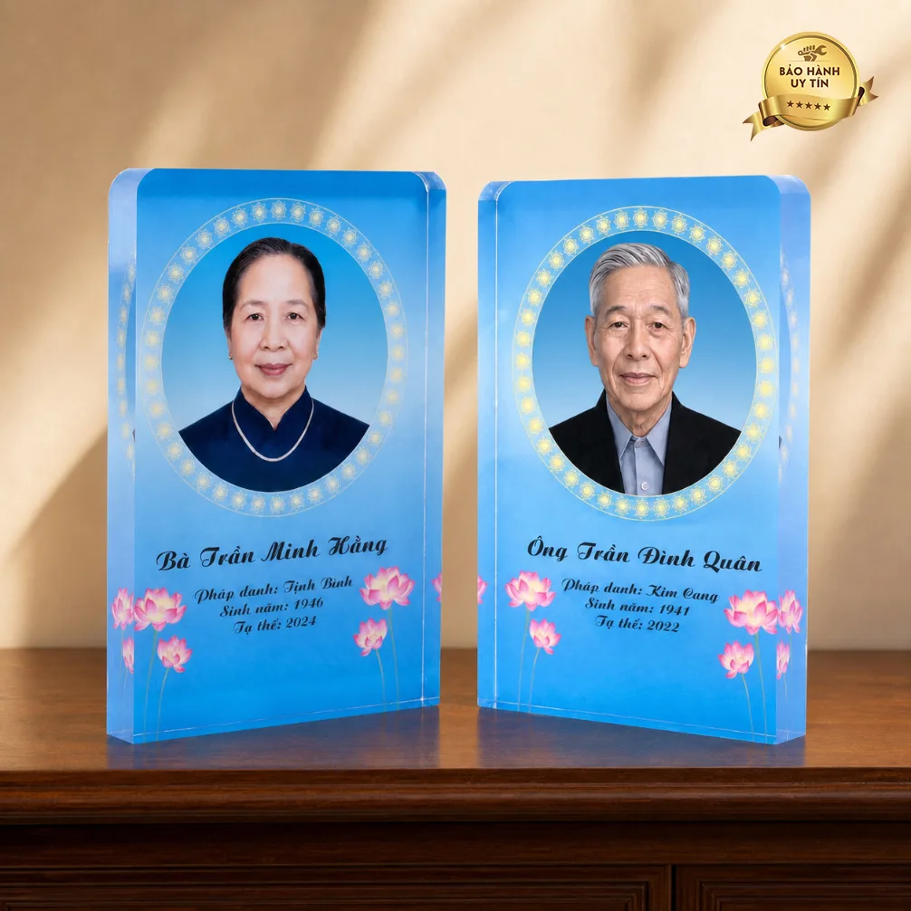 Bài vị pha lê đặt trong chùa - mẫu 5
