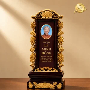 Bài vị pha lê thếp vàng hoa sen - mẫu 6