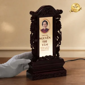 Bài vị pha lê thếp vàng long phụng - mẫu 5