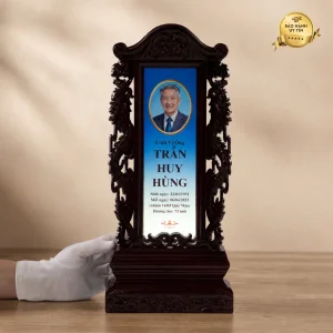 Bài vị pha lê thếp vàng long phụng - mẫu 8