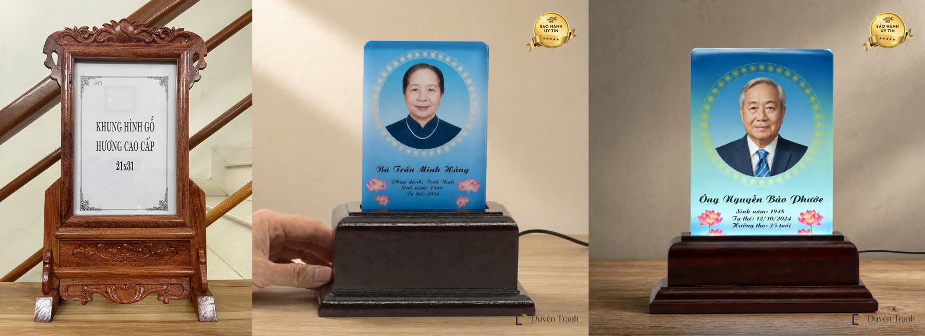 Làm lại ảnh thờ trước Vu Lan: khung gỗ hương chạm sen và ảnh thờ pha lê có đèn LED