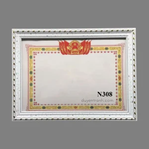 Khung bằng khen A4 viền N308 trắng sao, bản 3cm