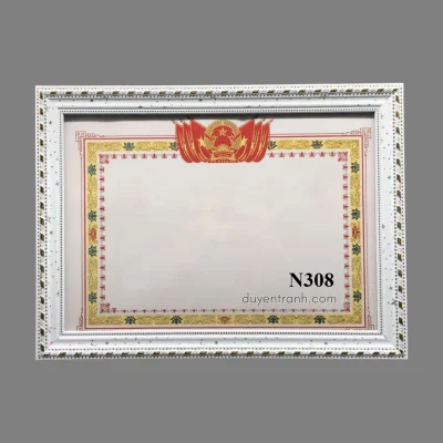 Mẫu viền khung bằng khen N308 - Trắng hoa văn vàng