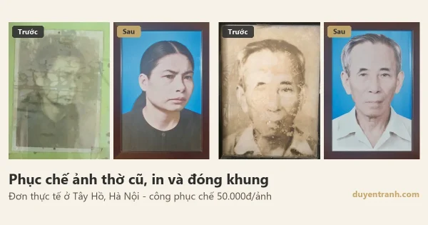 Phục chế ảnh thờ cũ trước và sau cho gia đình ở Tây Hồ, Hà Nội