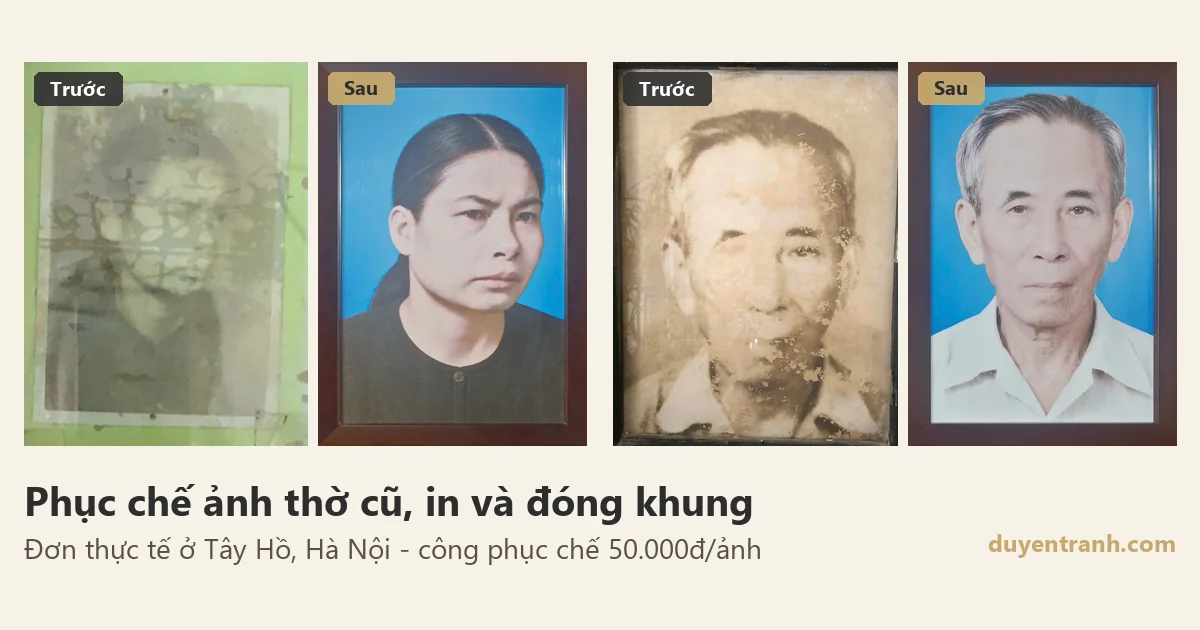 Phục chế ảnh thờ cũ trước và sau cho gia đình ở Tây Hồ, Hà Nội